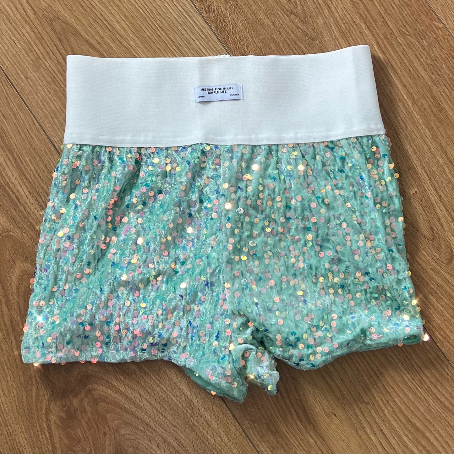 HIGH WAISTED SEQUIN SHORTS - MERMAID