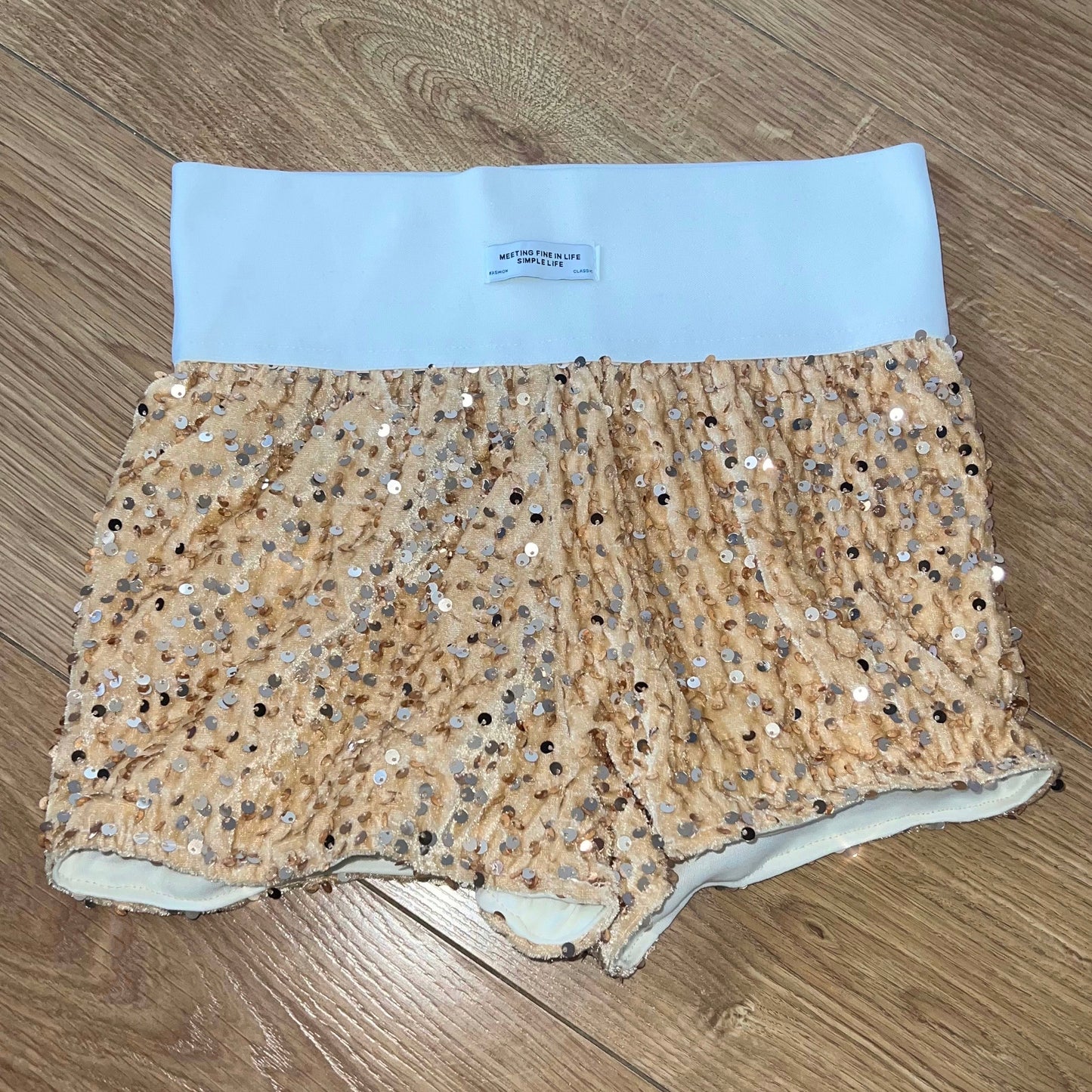 HIGH WAISTED SEQUIN SHORTS - GOLD