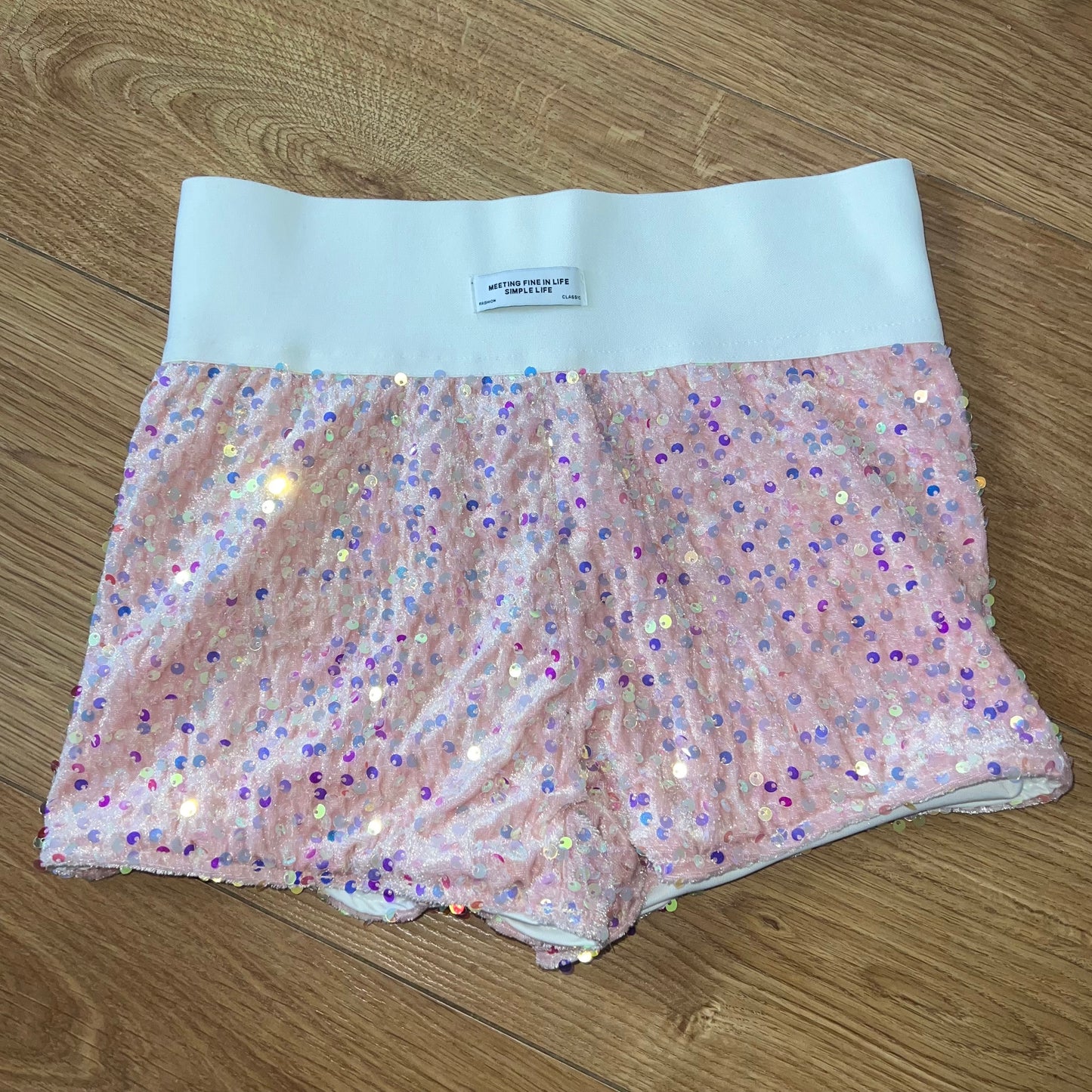 HIGH WAISTED SEQUIN SHORTS - PINK