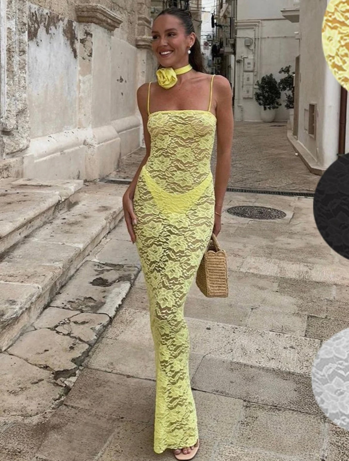 LEMON LACE MAXI DRESS