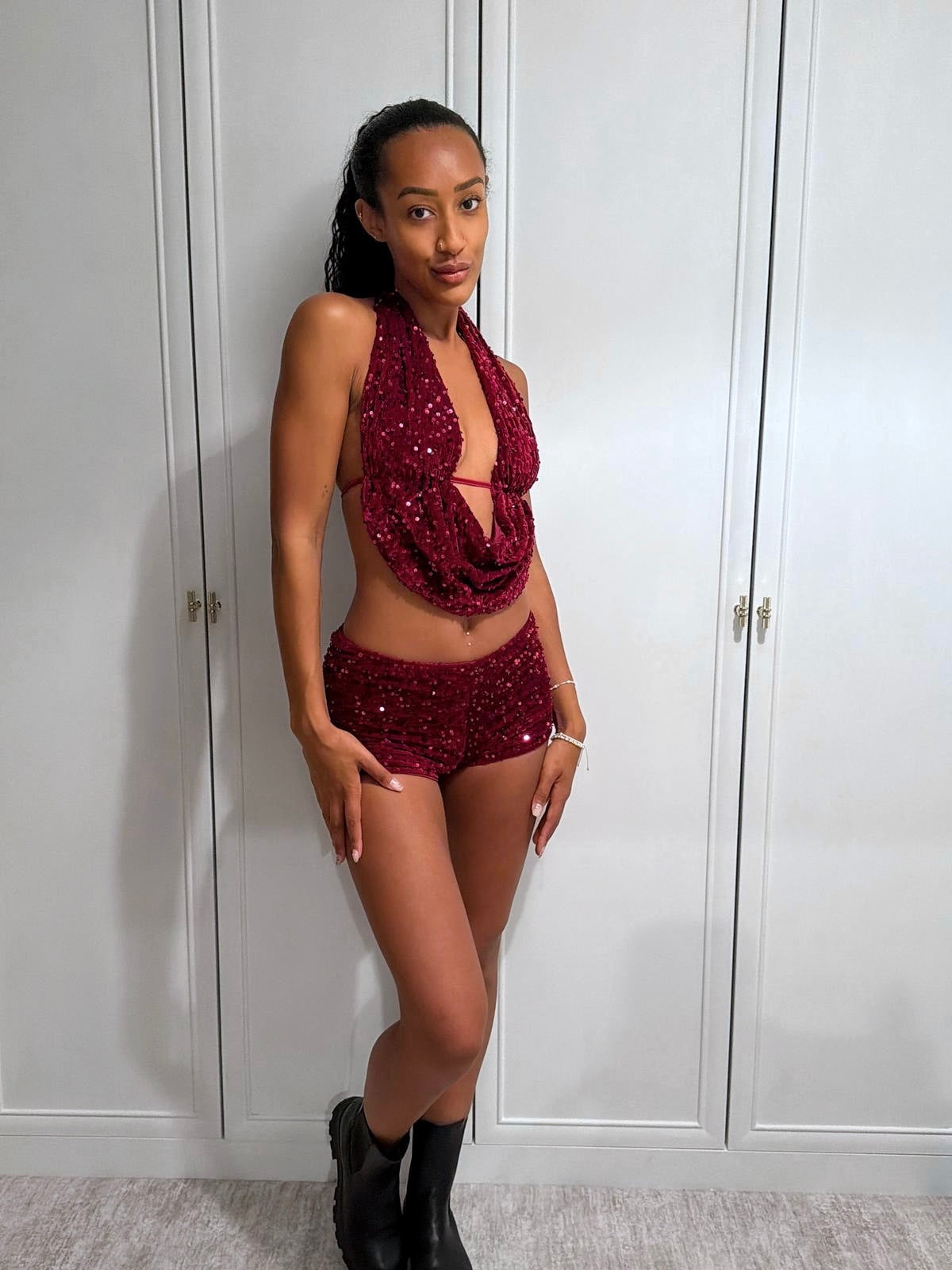 ‘GIA’ SEQUIN TWO PIECE SET - CHERRY