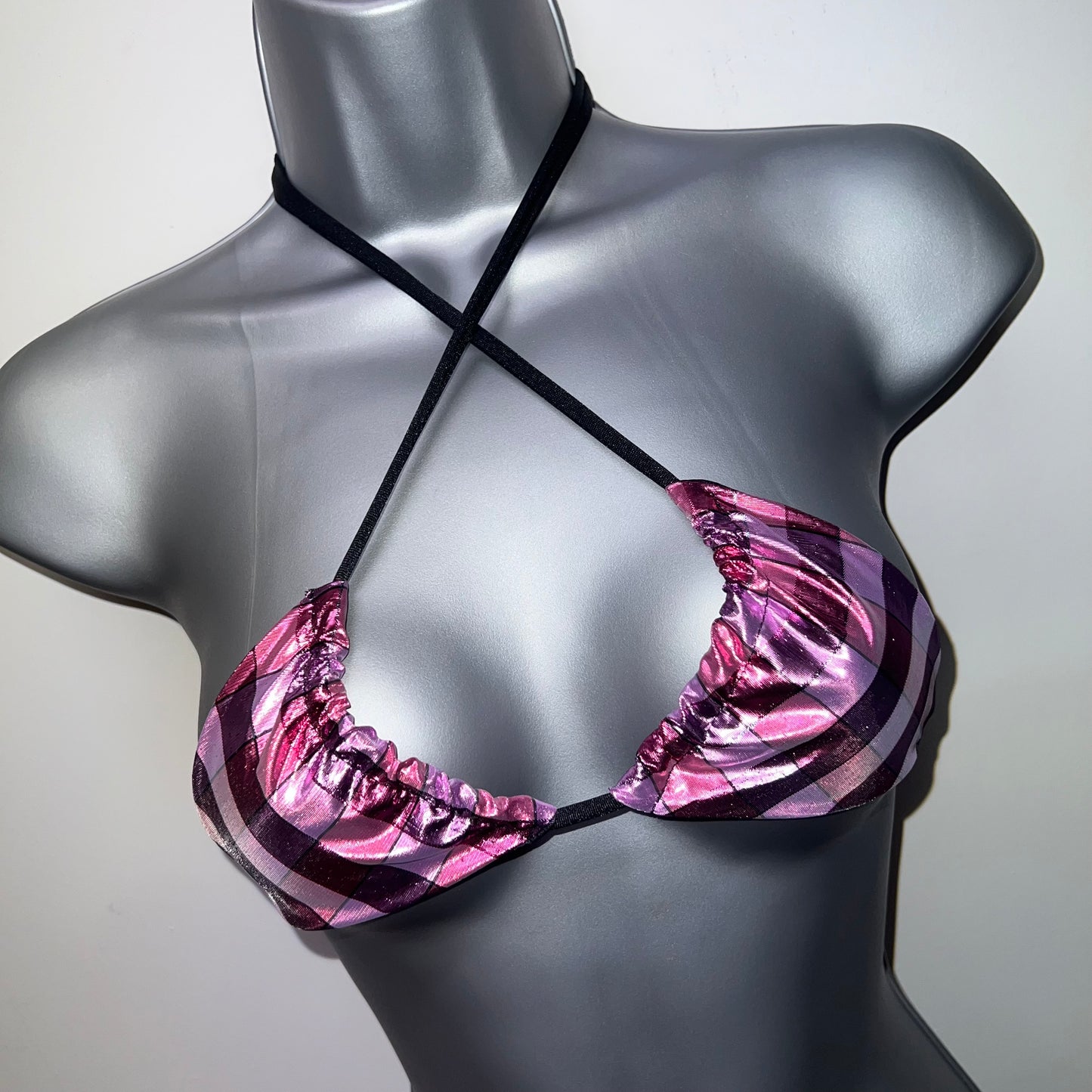 HANDMADE PINK SQUARE TRIANGLE BIKINI TOP