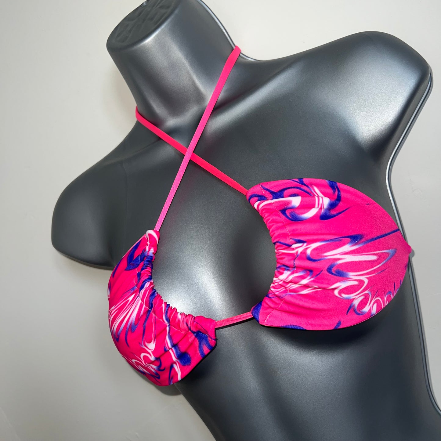 HANDMADE PINK PATTERNED TRIANGLE BIKINI TOP