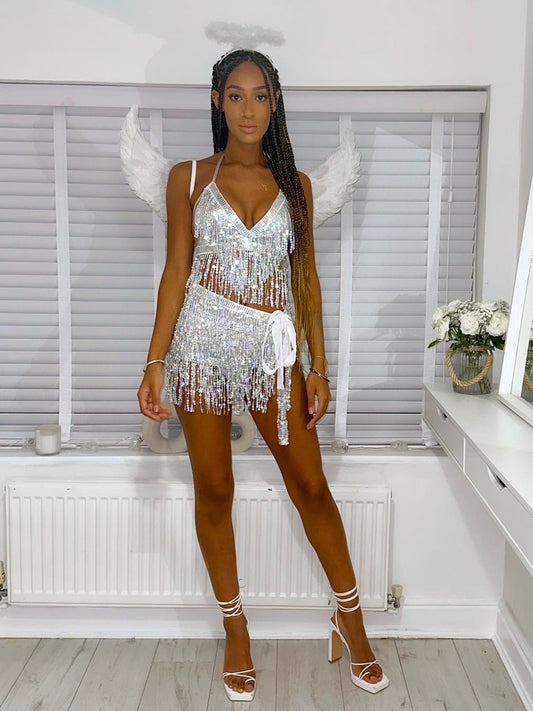 SEQUIN TIE TOP - ANGEL OUTFIT