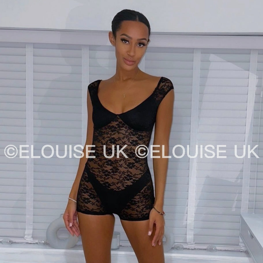 “ROXY” LACE PLAYSUIT - BLACK