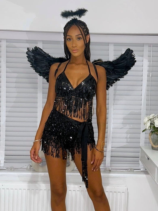 SEQUIN TIE TOP - DARK ANGEL OUTFIT