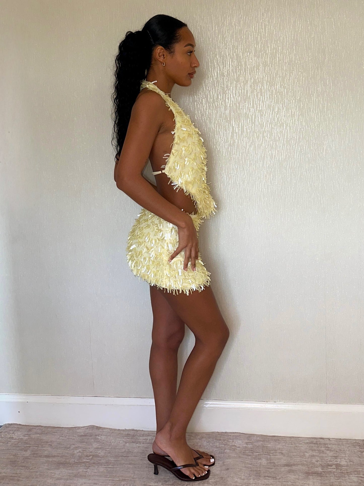 ‘TALIA’ SEQUIN FRINGE TWO PIECE - LEMON YELLOW