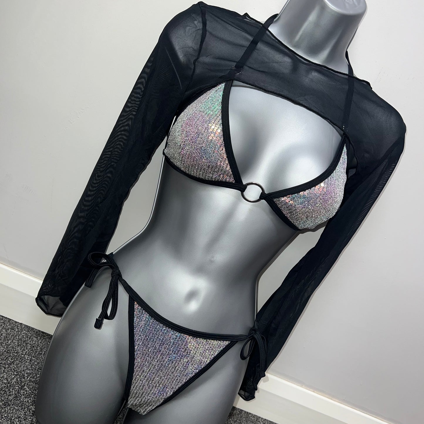 SPARKLY CONTRAST BLACK BIKINI 3 PIECE SET