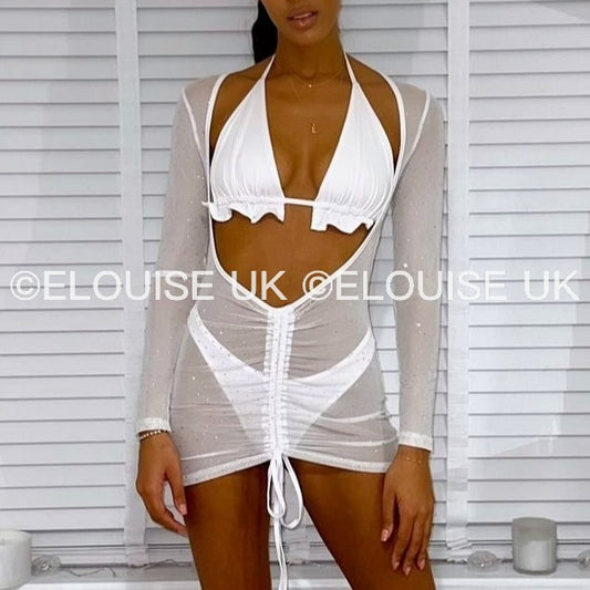 “LARA” DIAMANTE MESH 3 PIECE - WHITE