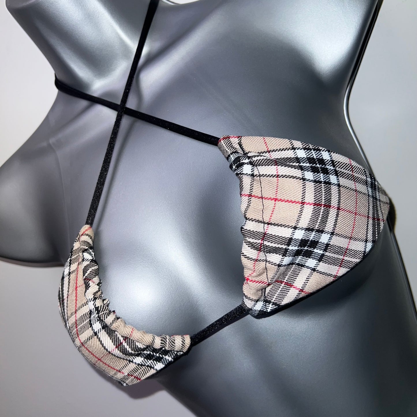 HANDMADE CHECK TRIANGLE BIKINI TOP