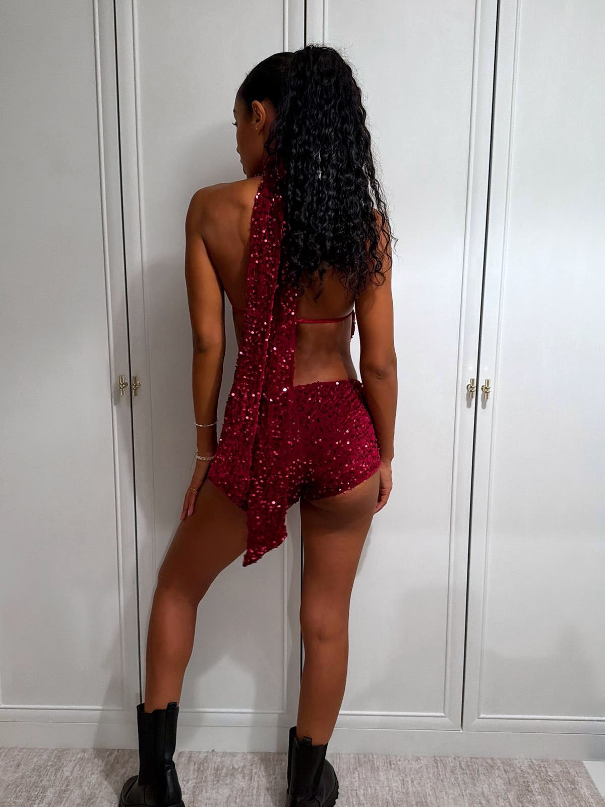 ‘GIA’ SEQUIN TWO PIECE SET - CHERRY