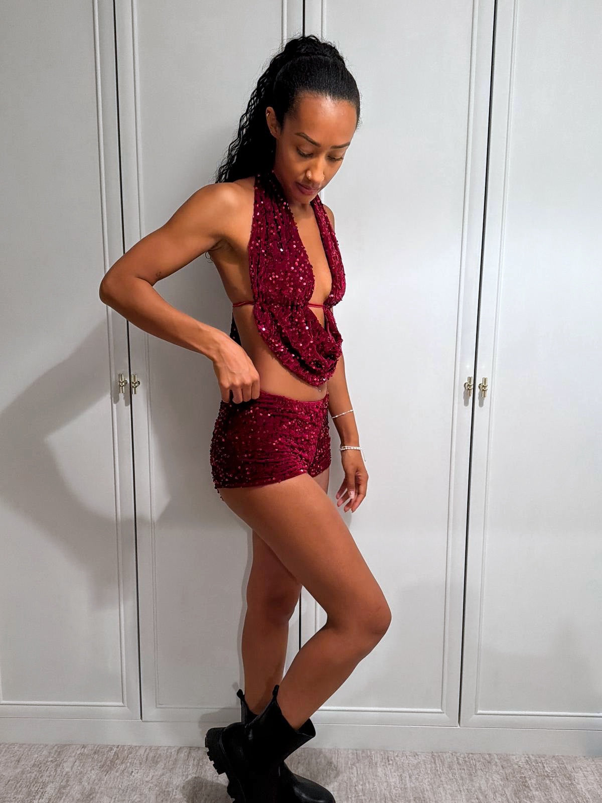 ‘GIA’ SEQUIN TWO PIECE SET - CHERRY