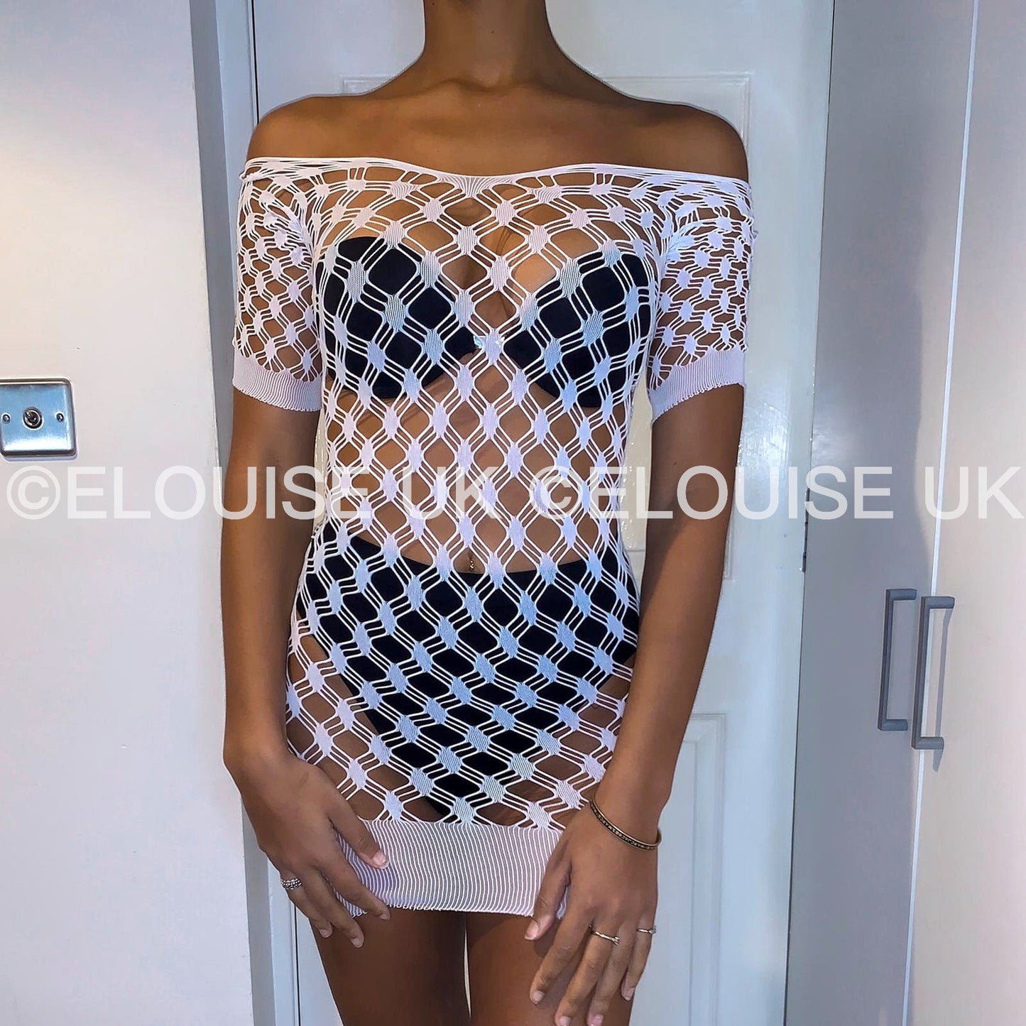 WHITE FISHNET DRESS