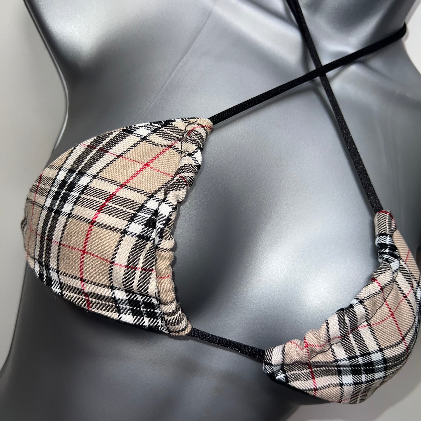 HANDMADE CHECK TRIANGLE BIKINI TOP