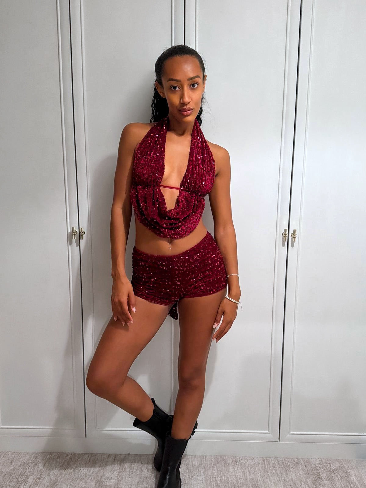 ‘GIA’ SEQUIN TWO PIECE SET - CHERRY