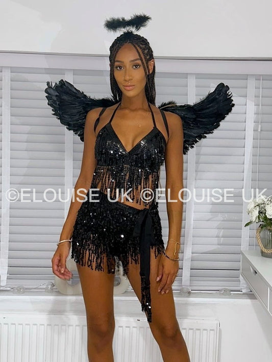 SEQUIN TIE TOP - DARK ANGEL OUTFIT