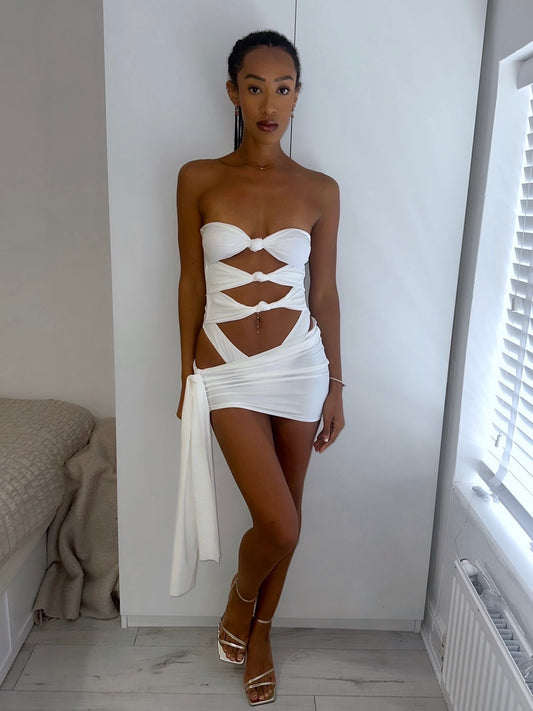 ‘LILIA’ TWIST SWIMSUIT TWO PIECE - WHITE