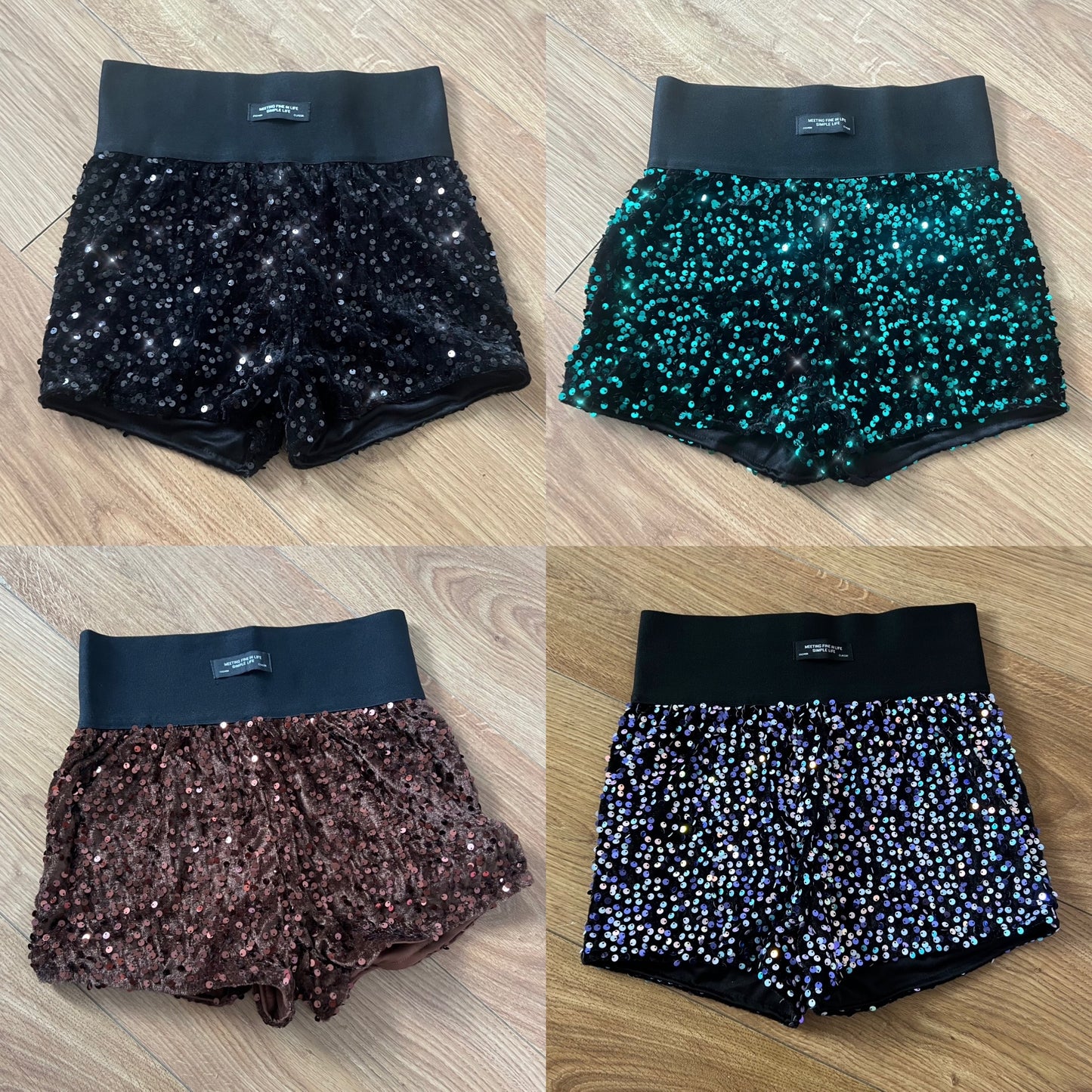 HIGH WAISTED SEQUIN SHORTS - ALL COLOURS