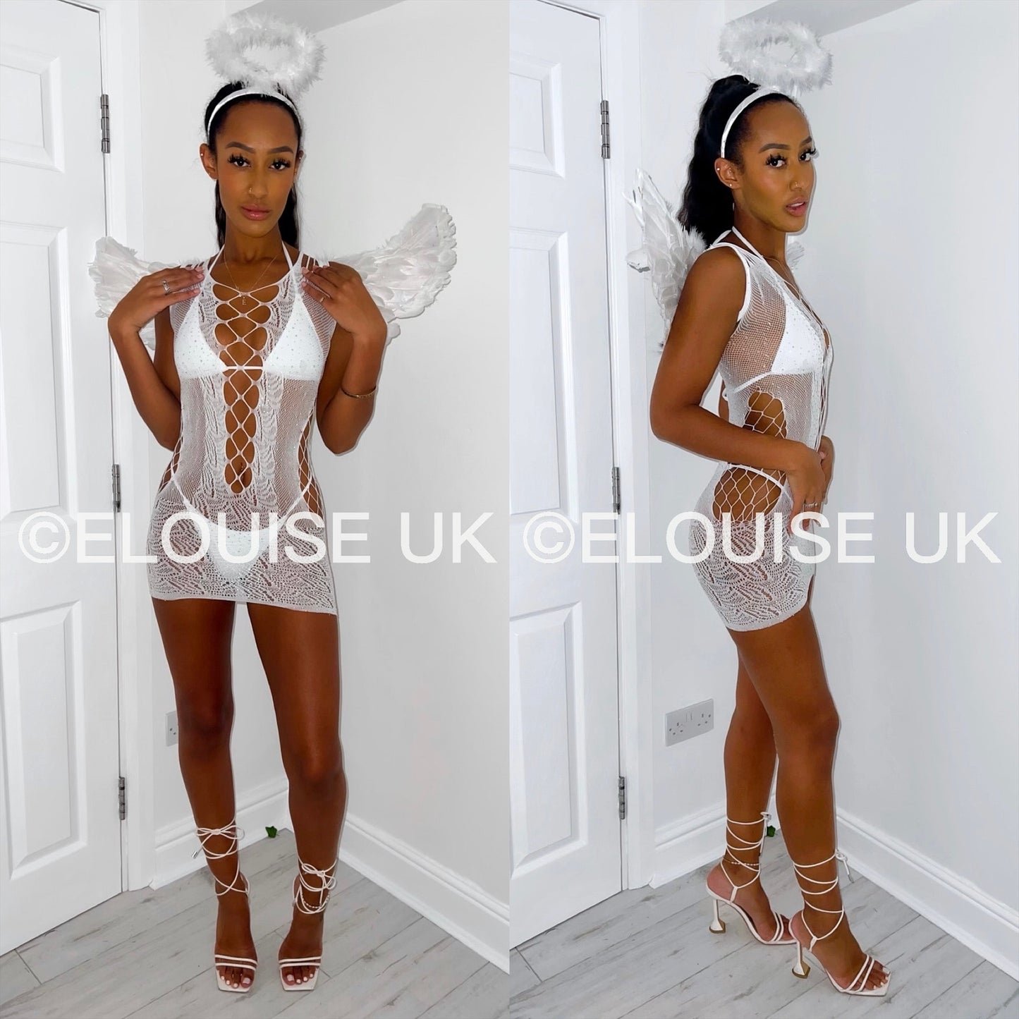 WHITE DIAMANTÉ CUT OUT DRESS - ANGEL OUTFIT ANGEL RHINESTONE DRESS