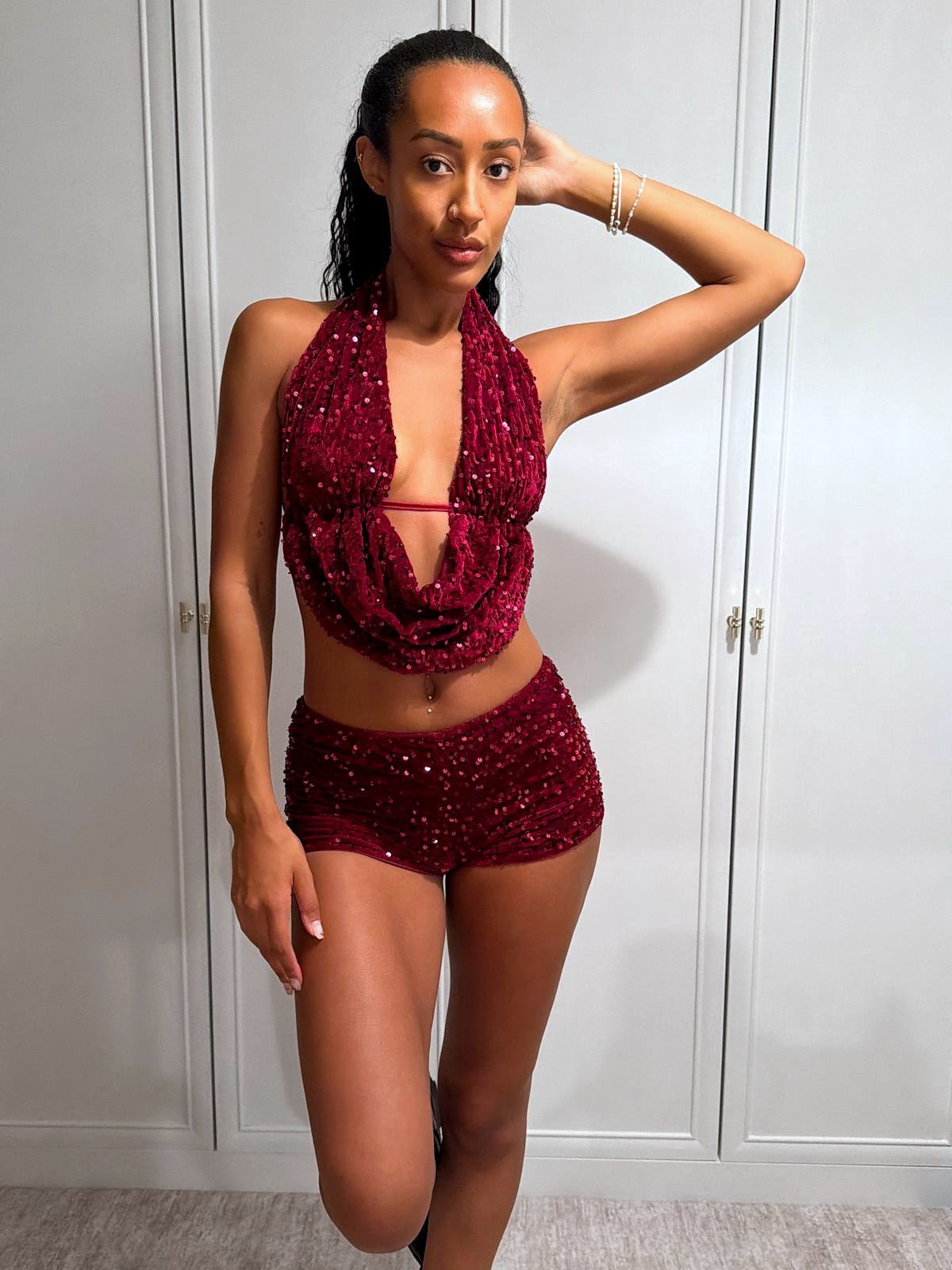 ‘GIA’ SEQUIN TWO PIECE SET - CHERRY