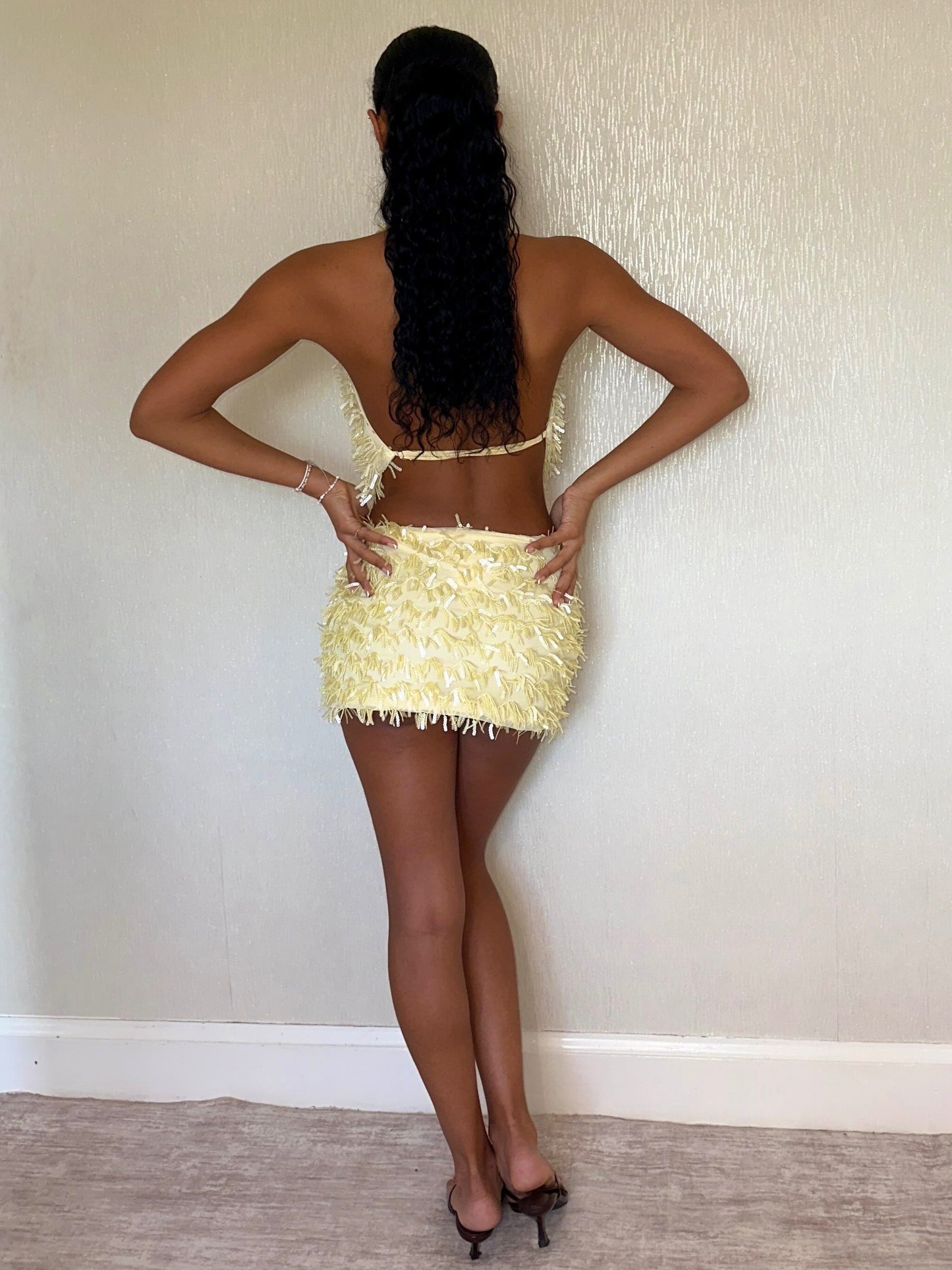‘TALIA’ SEQUIN FRINGE TWO PIECE - LEMON YELLOW