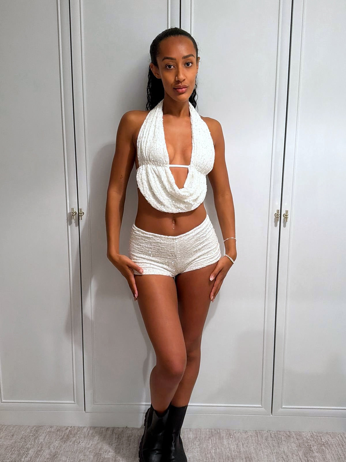 ‘GIA’ SEQUIN TWO PIECE SET - ICE WHITE
