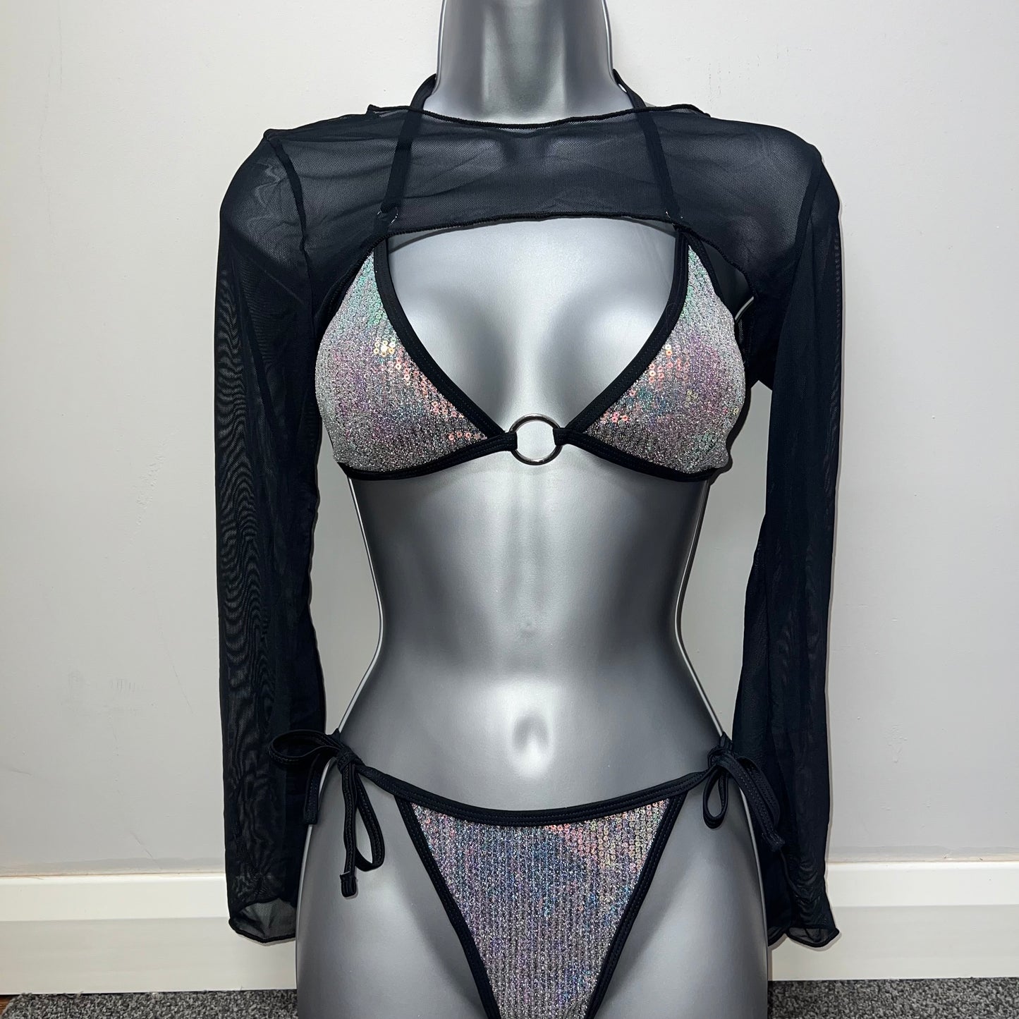 SPARKLY CONTRAST BLACK BIKINI 3 PIECE SET