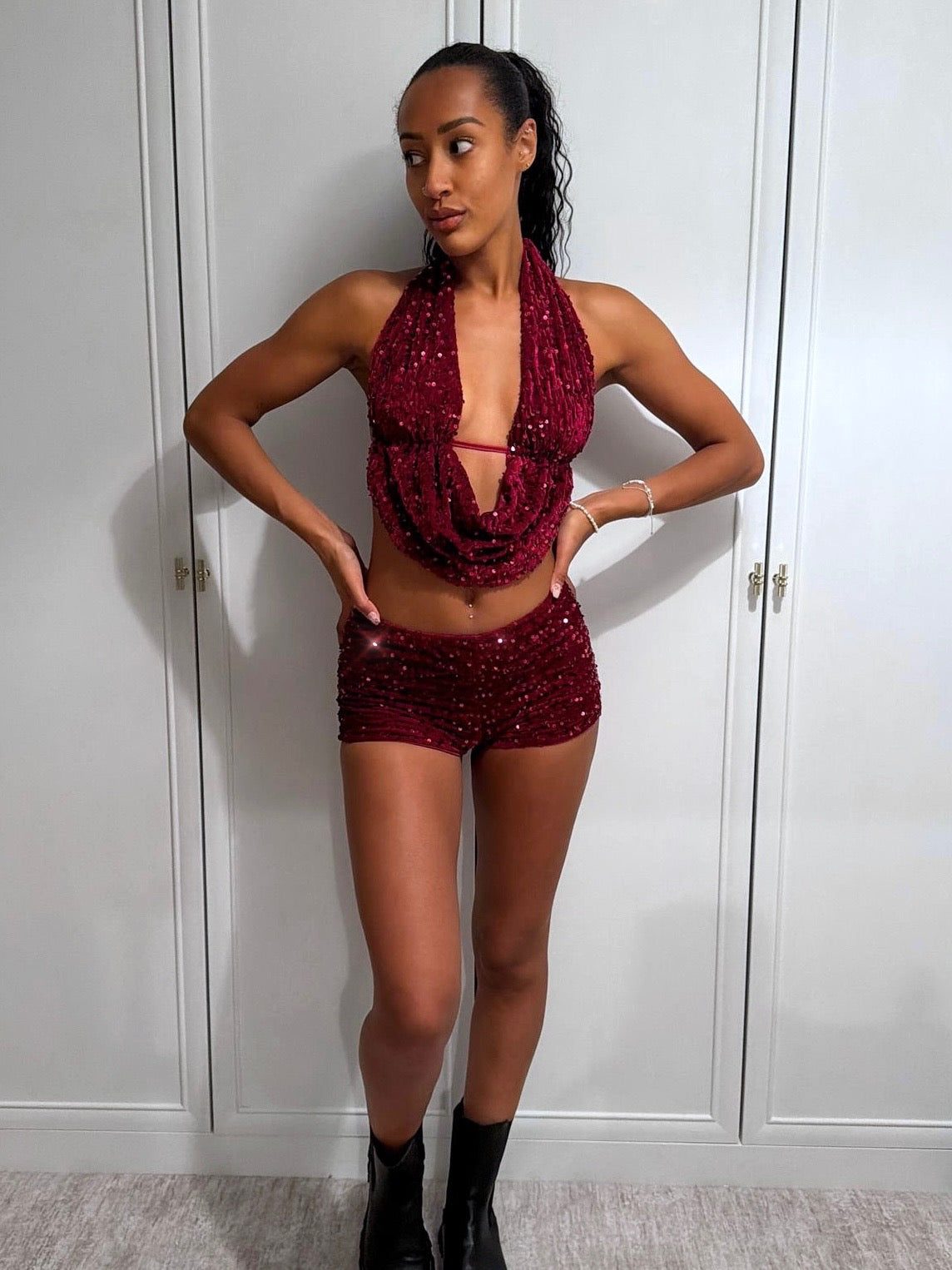 ‘GIA’ SEQUIN TWO PIECE SET - CHERRY