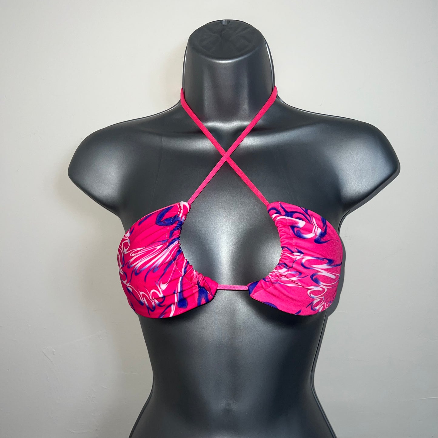 HANDMADE PINK PATTERNED TRIANGLE BIKINI TOP