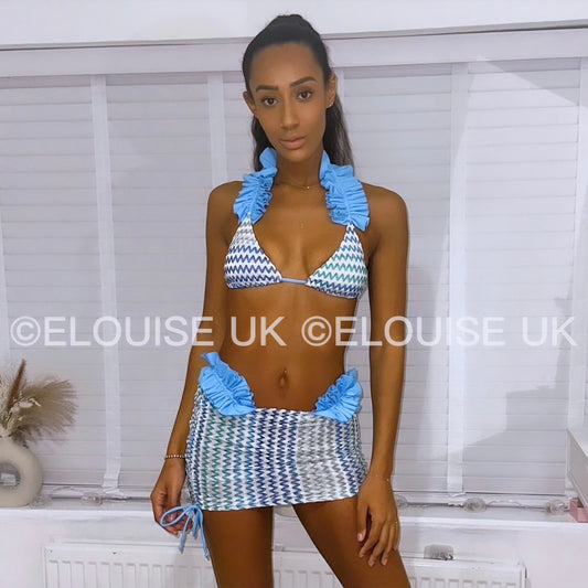 ZIGZAG FRILL BIKINI SET - BLUE