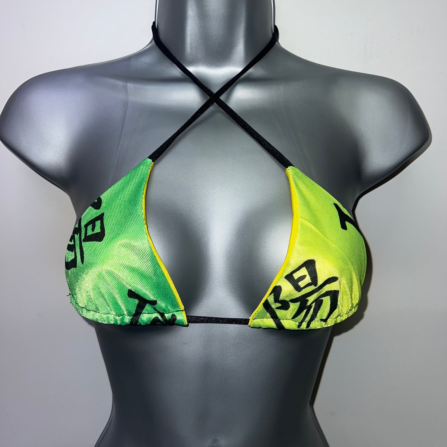 HANDMADE GREEN & YELLOW TRIANGLE BIKINI TOP