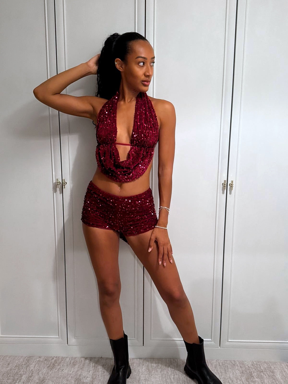 ‘GIA’ SEQUIN TWO PIECE SET - CHERRY