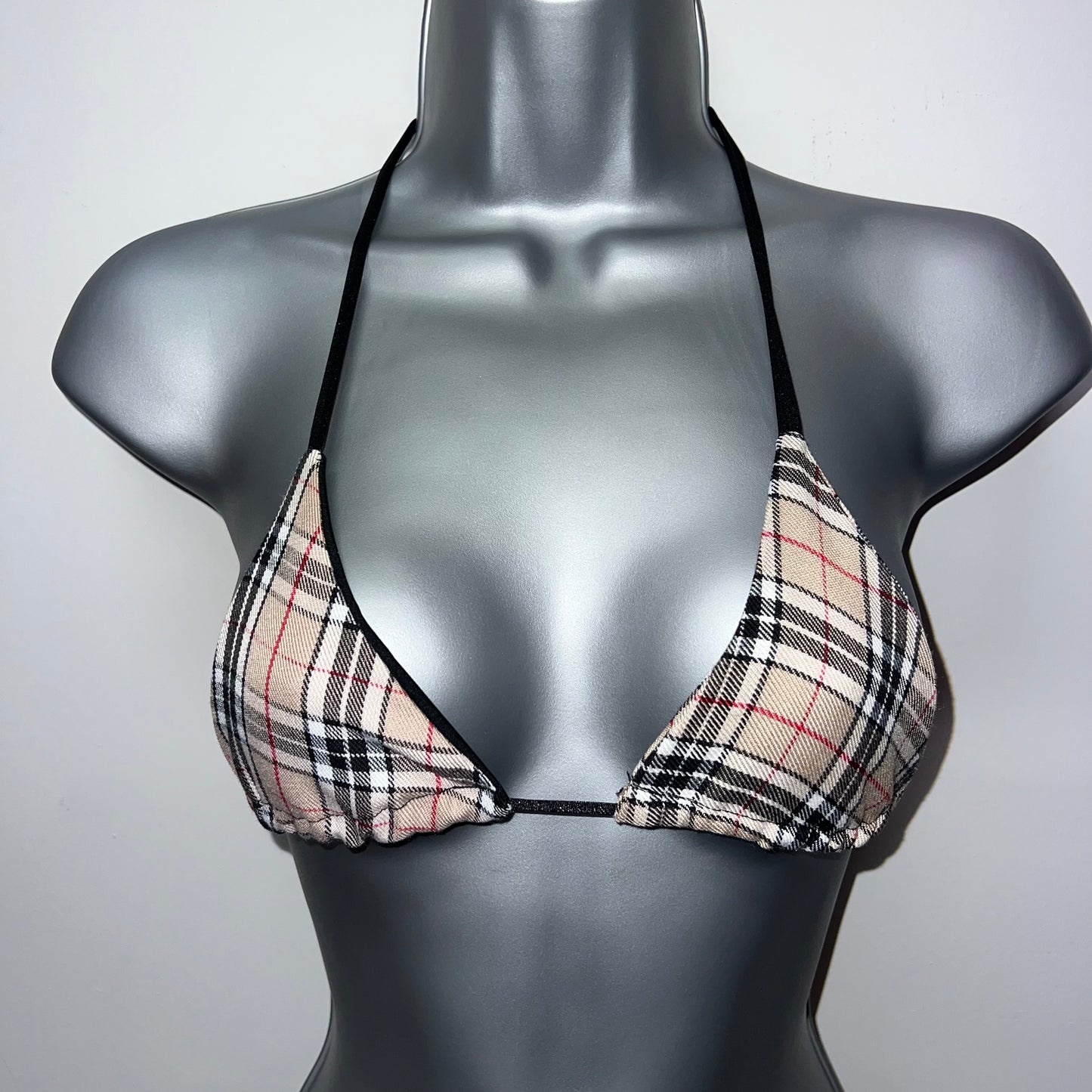 HANDMADE CHECK TRIANGLE BIKINI TOP