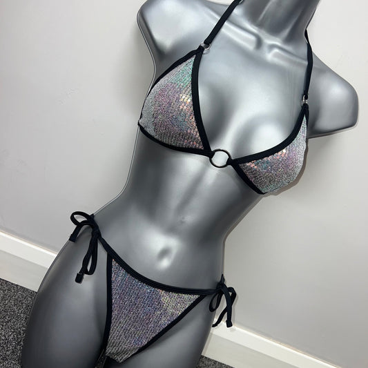 SPARKLY CONTRAST BLACK BIKINI 3 PIECE SET