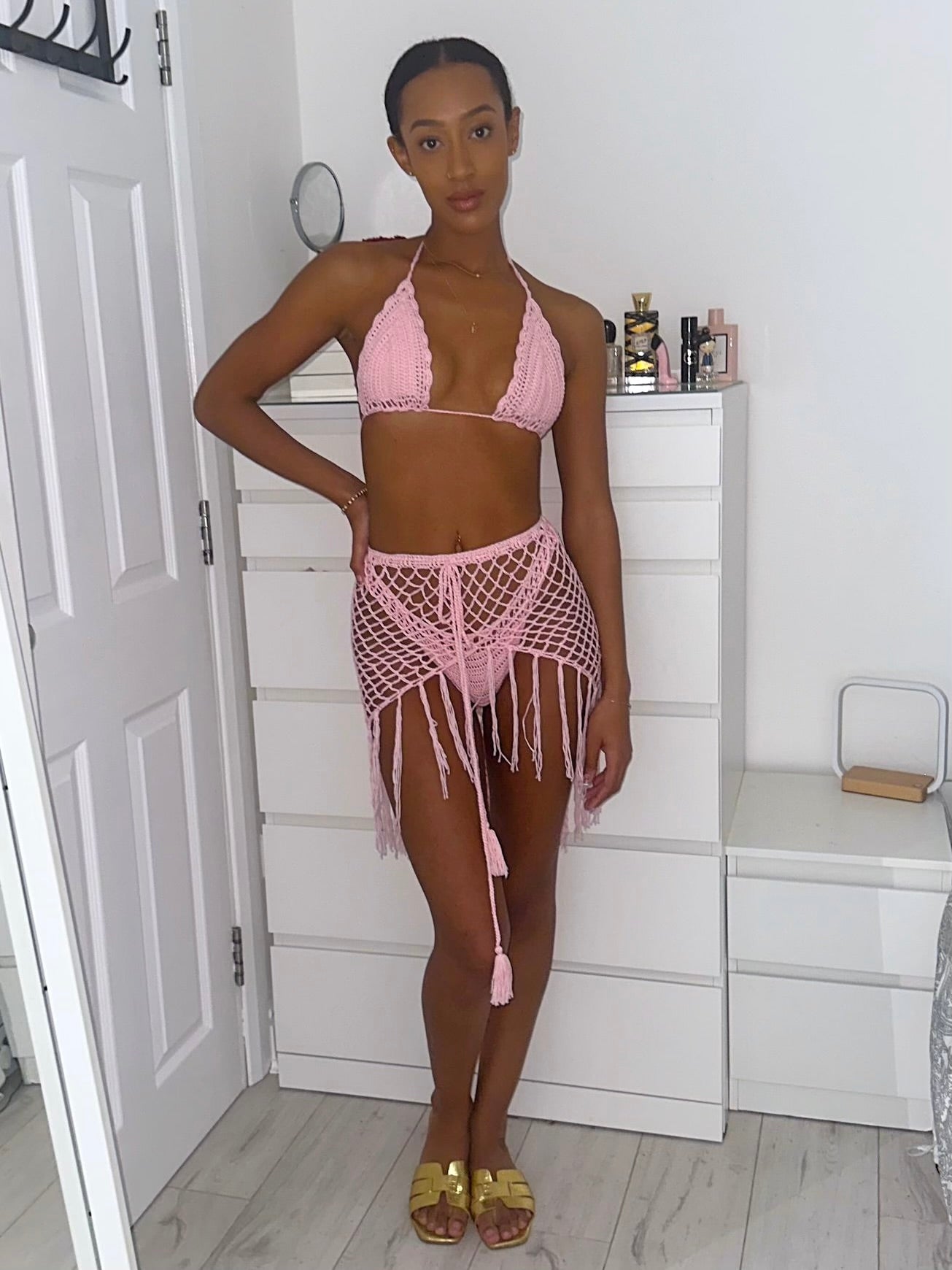 CROCHET THREE PIECE - BABY PINK