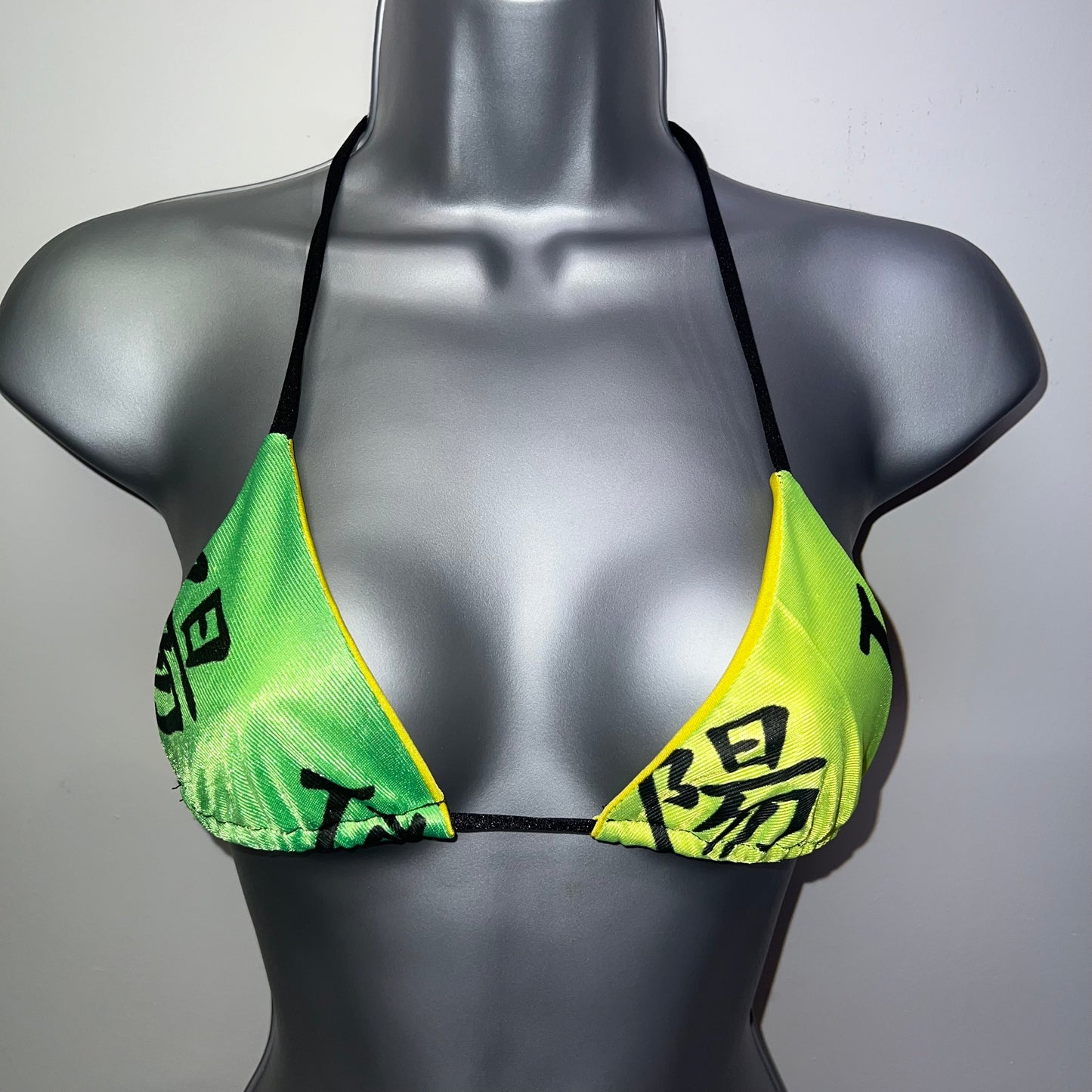 HANDMADE GREEN & YELLOW TRIANGLE BIKINI TOP