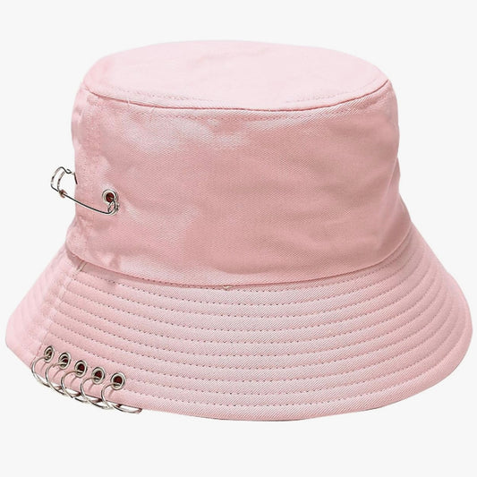 PINK SAFETY PIN BUCKET HAT