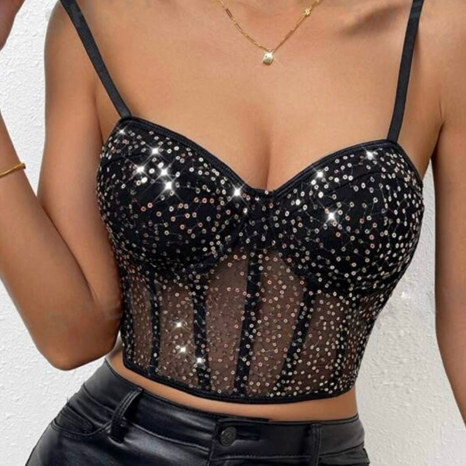 GLITTER BUSTIER - BLACK