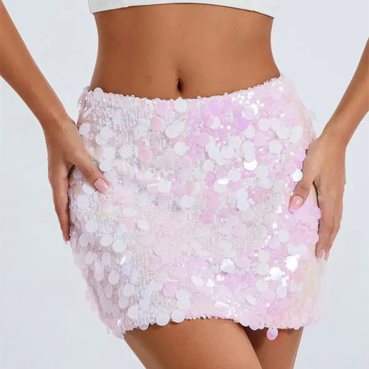 DISCO SEQUIN SKIRT IRIDESCENT - PINK