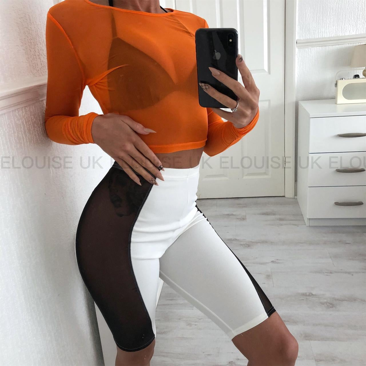 ORANGE SHEER MESH CROP TOP