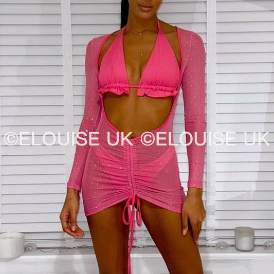 “LARA” DIAMANTE MESH 3 PIECE - PINK