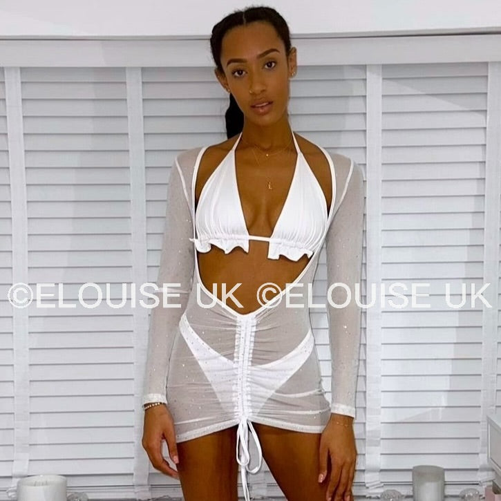 “LARA” DIAMANTE MESH 3 PIECE - WHITE