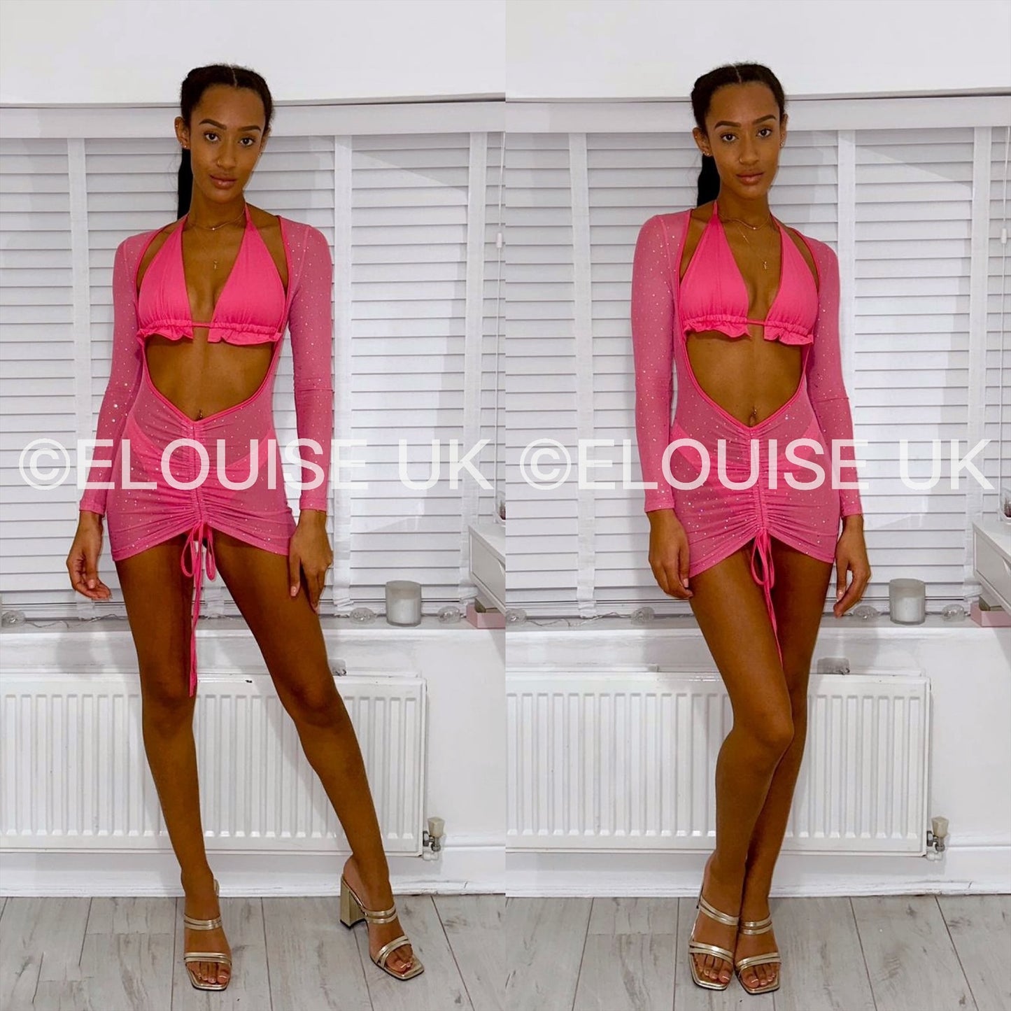 “LARA” DIAMANTE MESH 3 PIECE - PINK