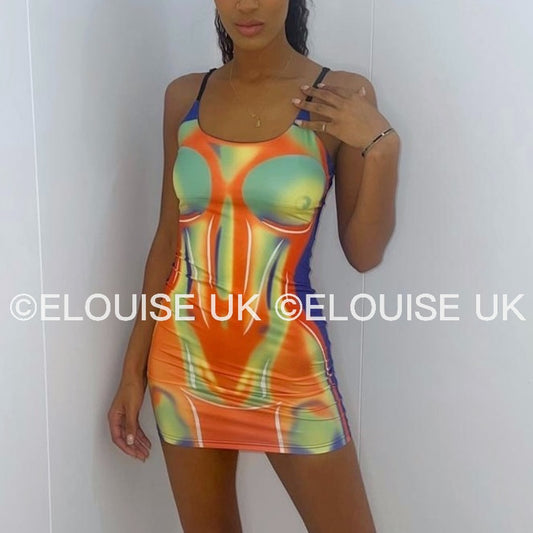 MULTICOLOURED BODY PRINT DRESS