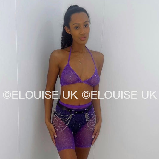 RHINESTONE FISHNET TWO PIECE - PURPLE