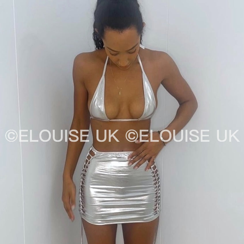 WET LOOK MINI BRALET - SILVER