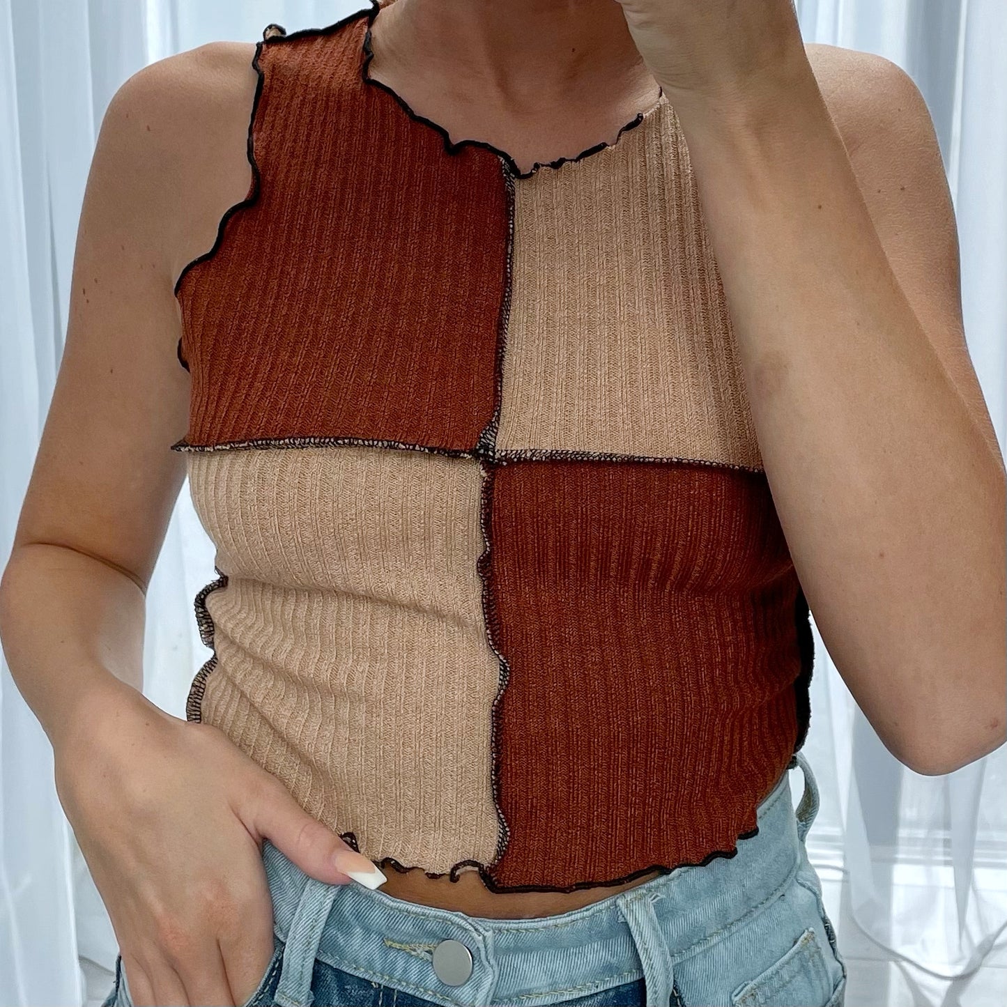 PATCHWORK RIBBED CROP TOP