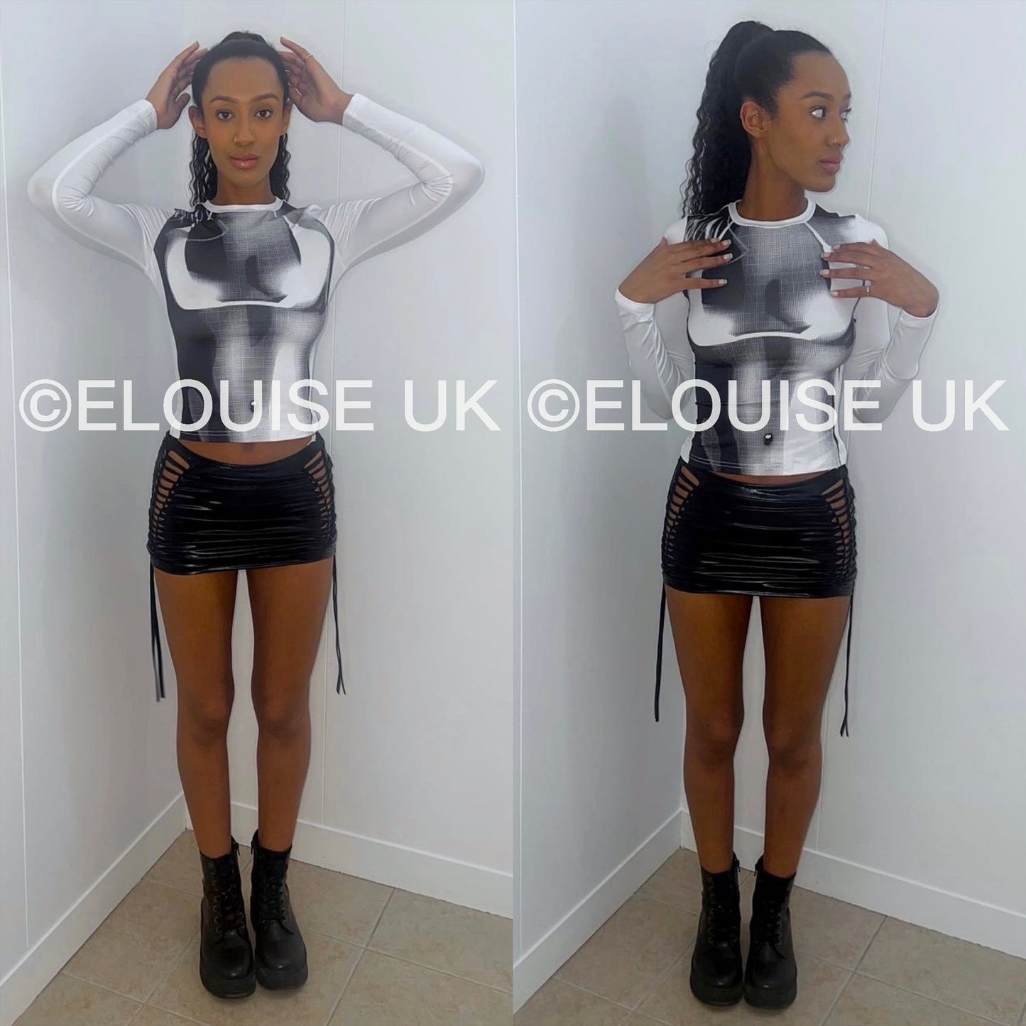 BODY PRINT CROP TOP - BLACK & WHITE