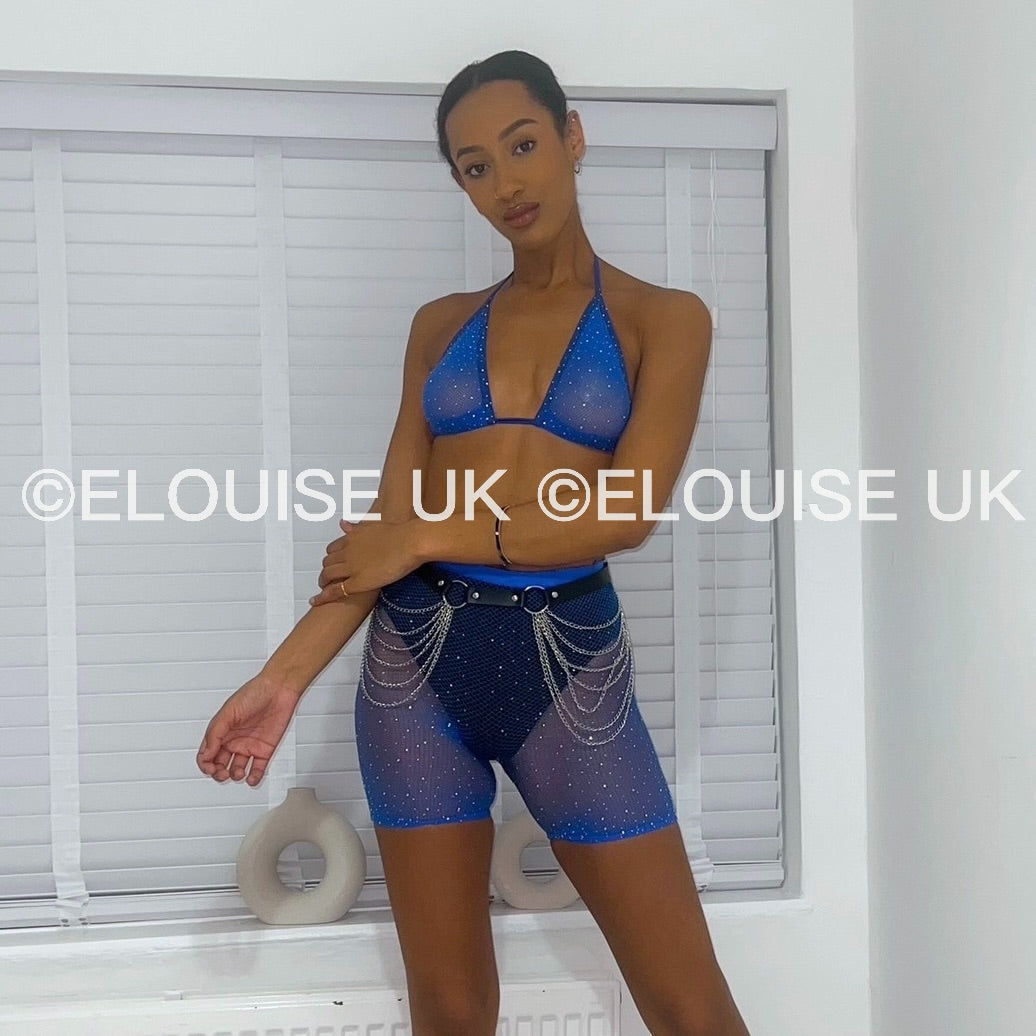 RHINESTONE FISHNET TWO PIECE - BLUE