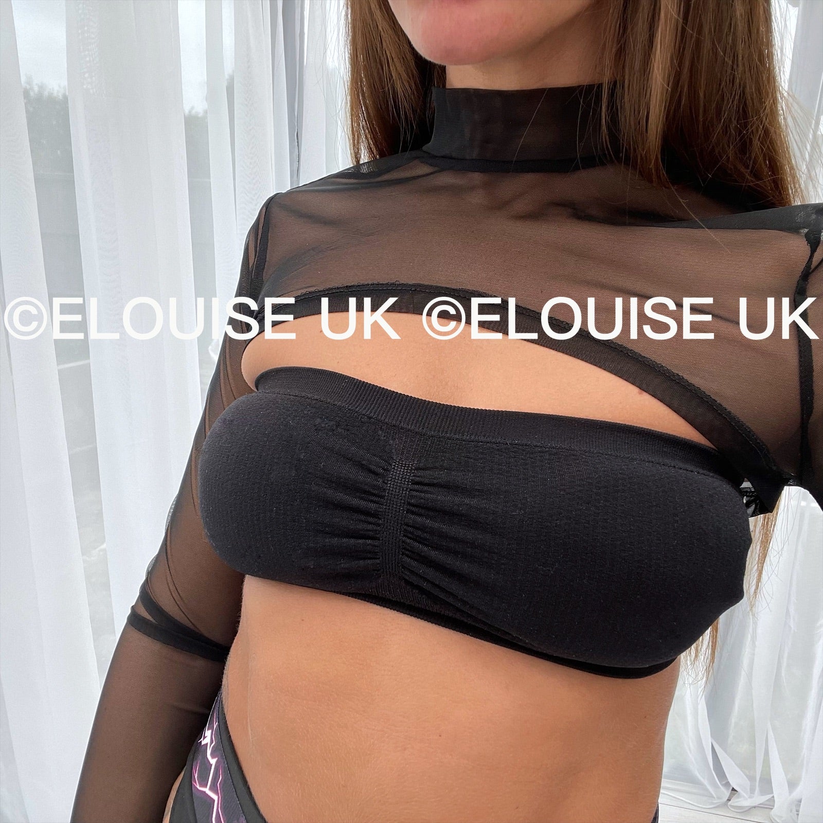 black mesh long sleeve festival crop top